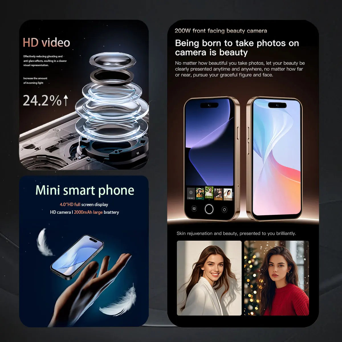 New ONEMYTH M17 Pro Mini Smartphone 4G Dual SIM 4.0-inch HD Full Screen 2000mAh 2GB+16GB 3GB+64GB Android 12 Play Store Best Gif