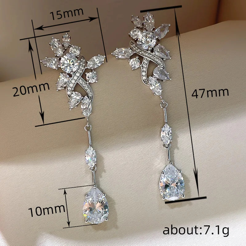 Delicate Female Earrings 925 Sterling Silver Zircon Long Hanging Earrings Women Water Droplet Shaped Horse Eye Ear Jewelry Gift