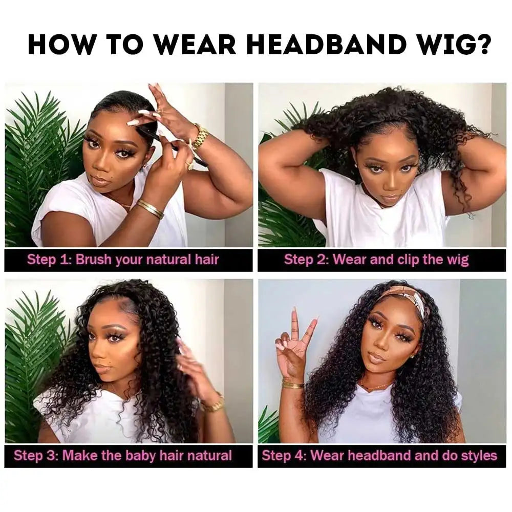 Headband Wig Human Hair Deep Wave Wig 250% Straight Body Wave Human Hair Wigs Half Kinky Cury Wig Brazilian Ready To Wear Wig