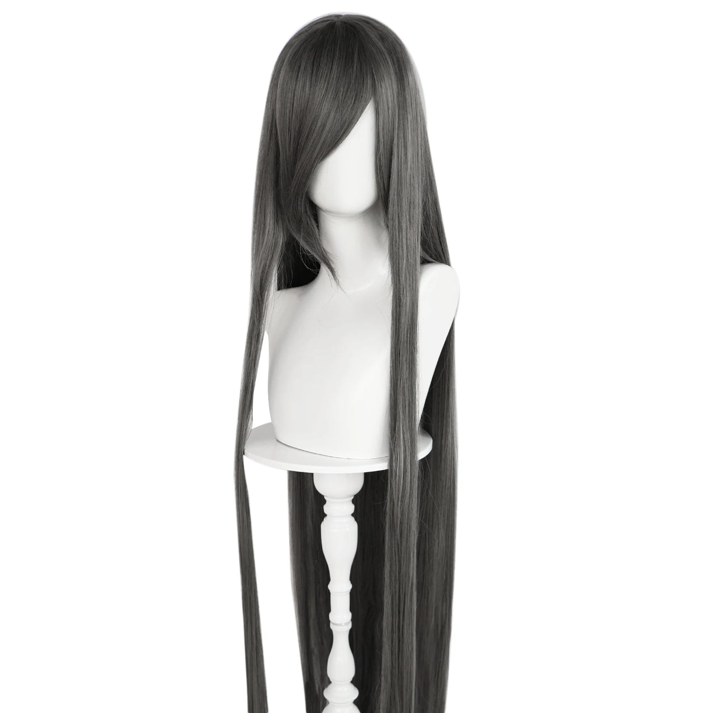 Synthetic 46Inch Black Straight Extra Long Stylish and Versatile Anime Cosplay Wig With Bangs For Daily Party Wear Wig Fashion