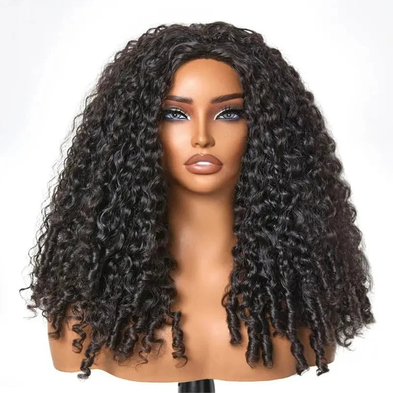 VSHOW Burmese Curly 3 IN 1 Half Wig Flip Over No Glue Install with Drawstring Beginner Friendly 100% Human Hair Natural Hairline