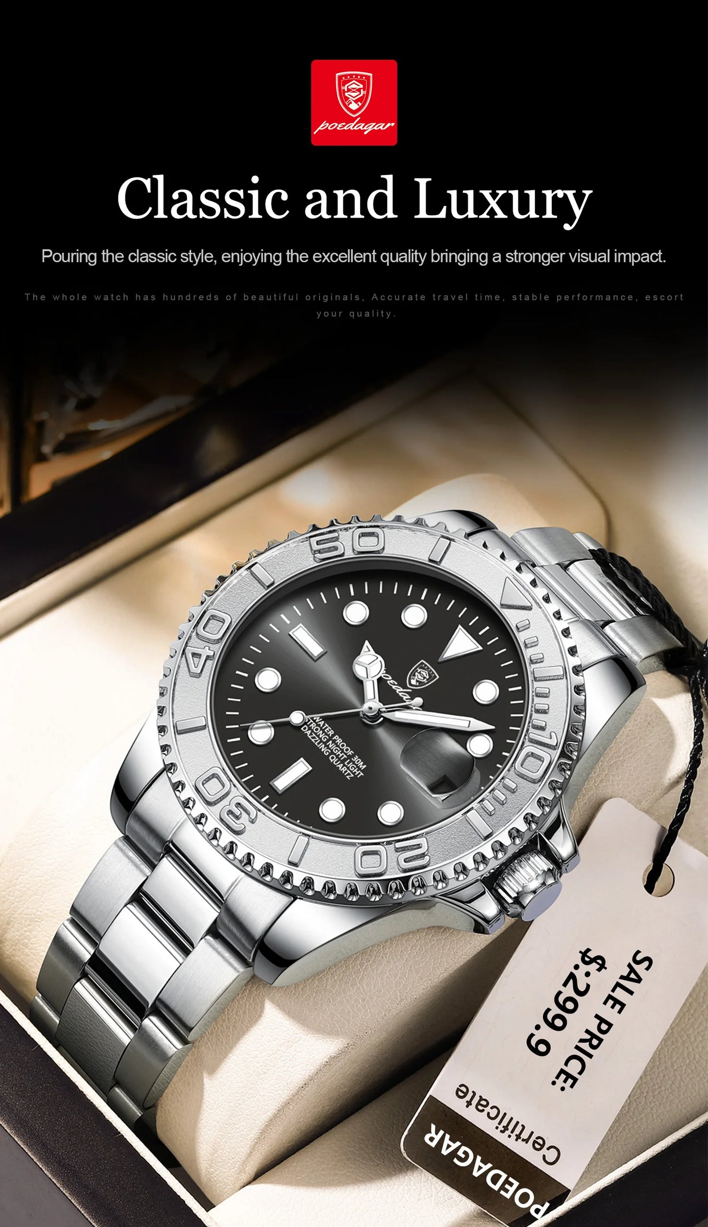 POEDAGAR Business Luxury Man Watch Luminous Waterproof Date Stainless Steel Men Watch High Quality Military Men's Quartz Watches