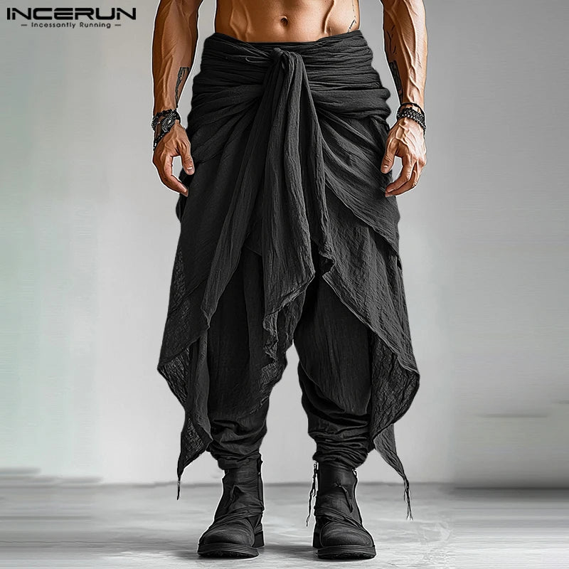 Fashion INCERUN Summer Spring Men Casual Pants Harem Pant Pleated Long Trousers Streetwear Oversize Men's Clothing S-5XL