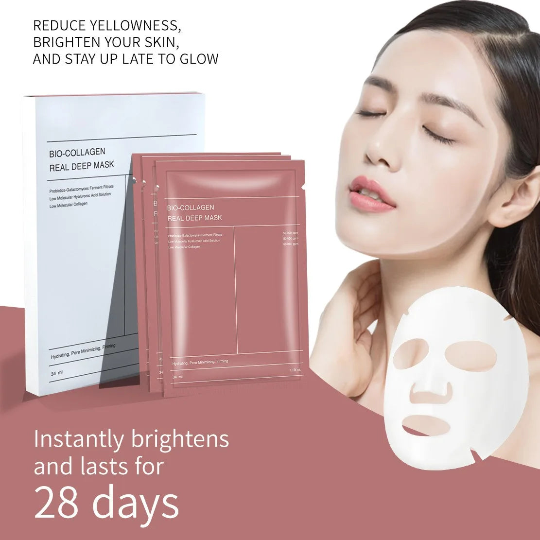 1/4/10PCs Bio Collagen Face Mask Shrink Pores Deep Hydrating Overnight Mask Moisturizing Refreshing Brightening Face Skin Care