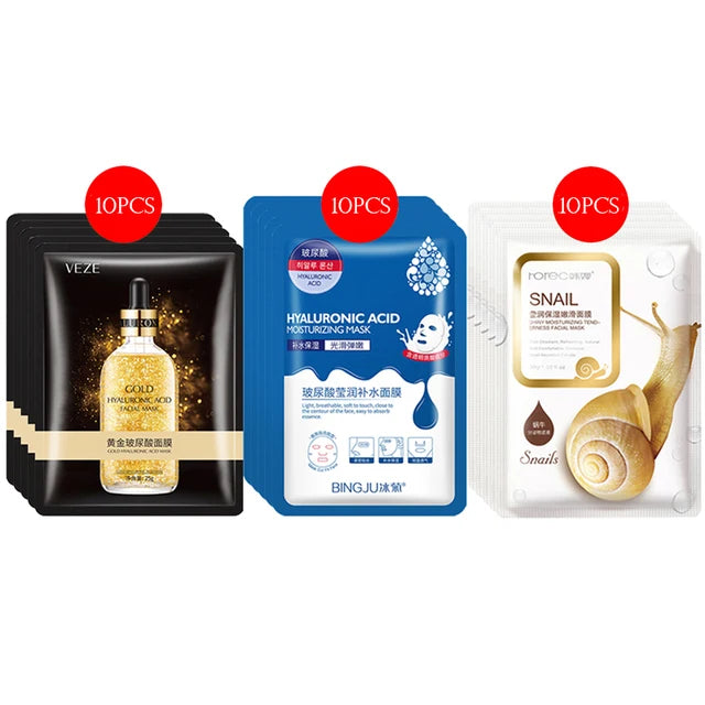 30pcs BIOAQUA skincare Face Masks Women Face skin care Sheet Mask Moisturizing Anti-wrinkle Hydrating Snail Korean Facial Mask