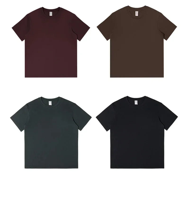 Men's 230g Heavy Cotton Short-sleeved T-shirt Men Pure Cotton Loose Solid Color Bottoming Shirt Trendy Man T-shirt Tops Clothes