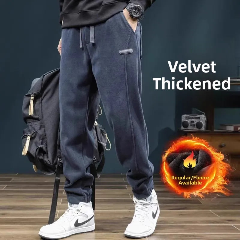 Men's Autumn Winter Thiened Fce Lined Corduroy Pants Loose Sports Casual High Street Trend Wear Resistant Dir Long Tro...