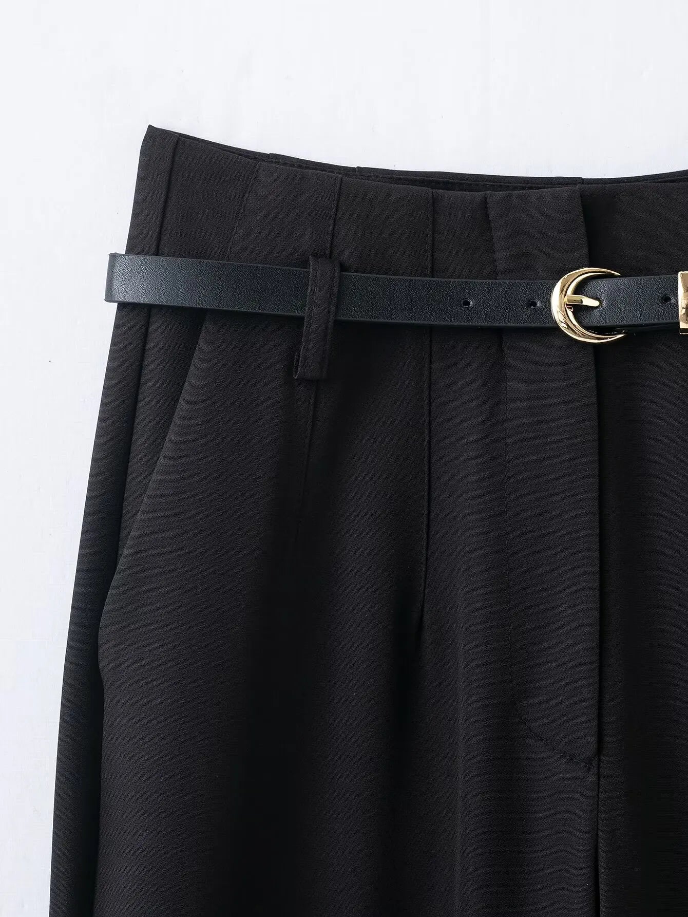 Faionable High Waist Belted Straight Leg Pants Women's Slim Fit Casual Autumn New Arrival Street Sle Polyester Fiber