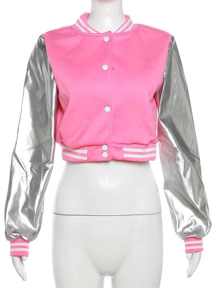 Kliou Letter Shape Patchwork Coats Women Casual Classic Panelled Long Sleeve Single Breasted Croped Jacket Female Street Outwear