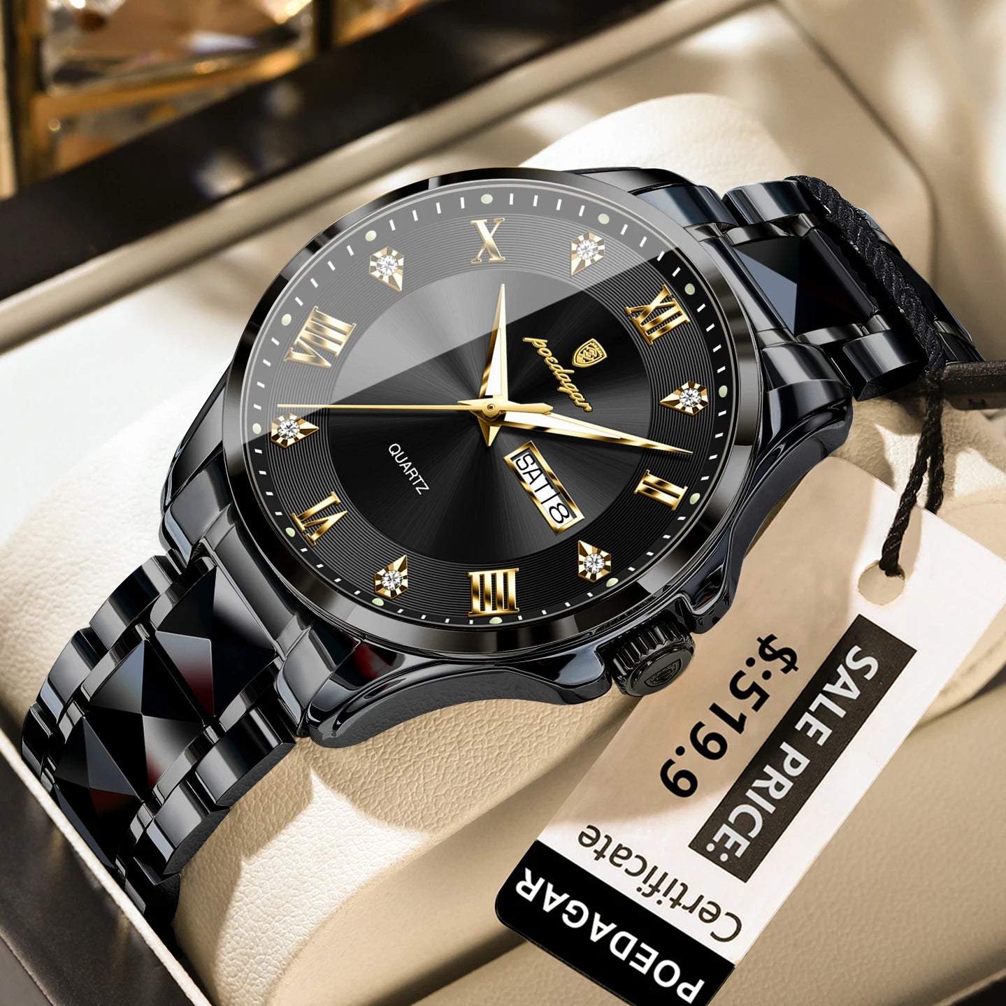 POEDAGAR Luxury Casual Man Watch Waterproof Luminous Date Week Quartz Men's Watches Stainless Steel Fashion Sport Men Wristwatch