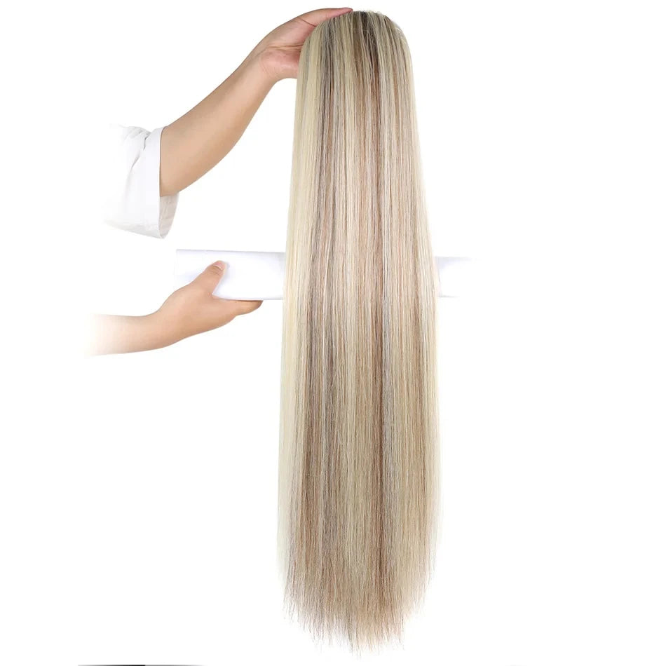 Drawstring Ponytail Extension Straight P8/613 Golden Brown Mix Blonde Clip In Ponytail Hair Extensions Hairpieces For Women Girl
