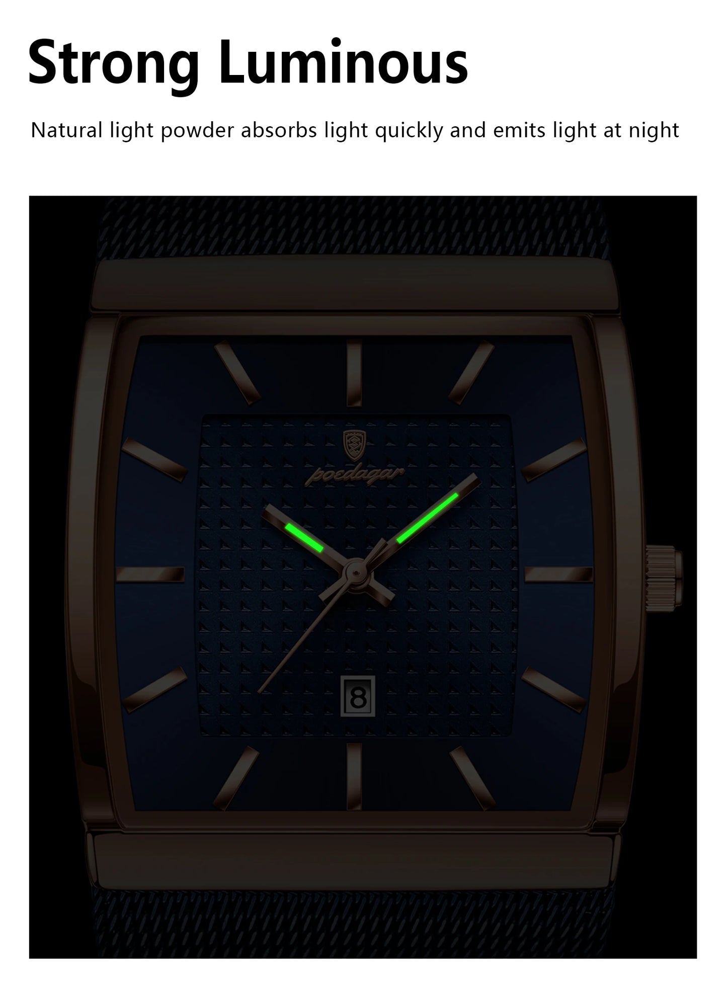 POEDAGAR Luxury Fashion Men Clock Stainless Steel Mesh Date Waterproof Luminous Man Wristwatch Quartz Casual Men's Watches Reloj