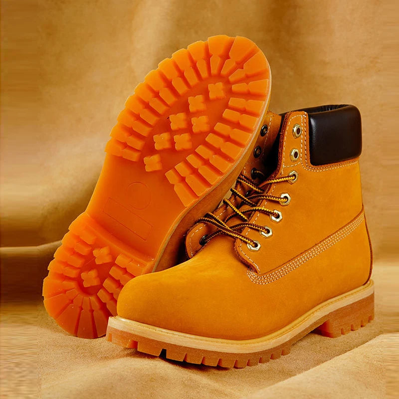 Unisex Leather Round Toe Thick Sole Safety Boots Casual Genuine Leather Quality Boots For Women Men