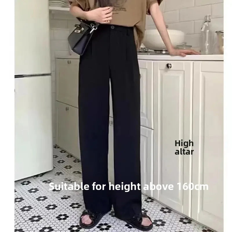 High Waist Wide Leg Thin Suit Pants Women's Loose Fitting Casual Floor Length Trousers Straight Cut Slimming Effect