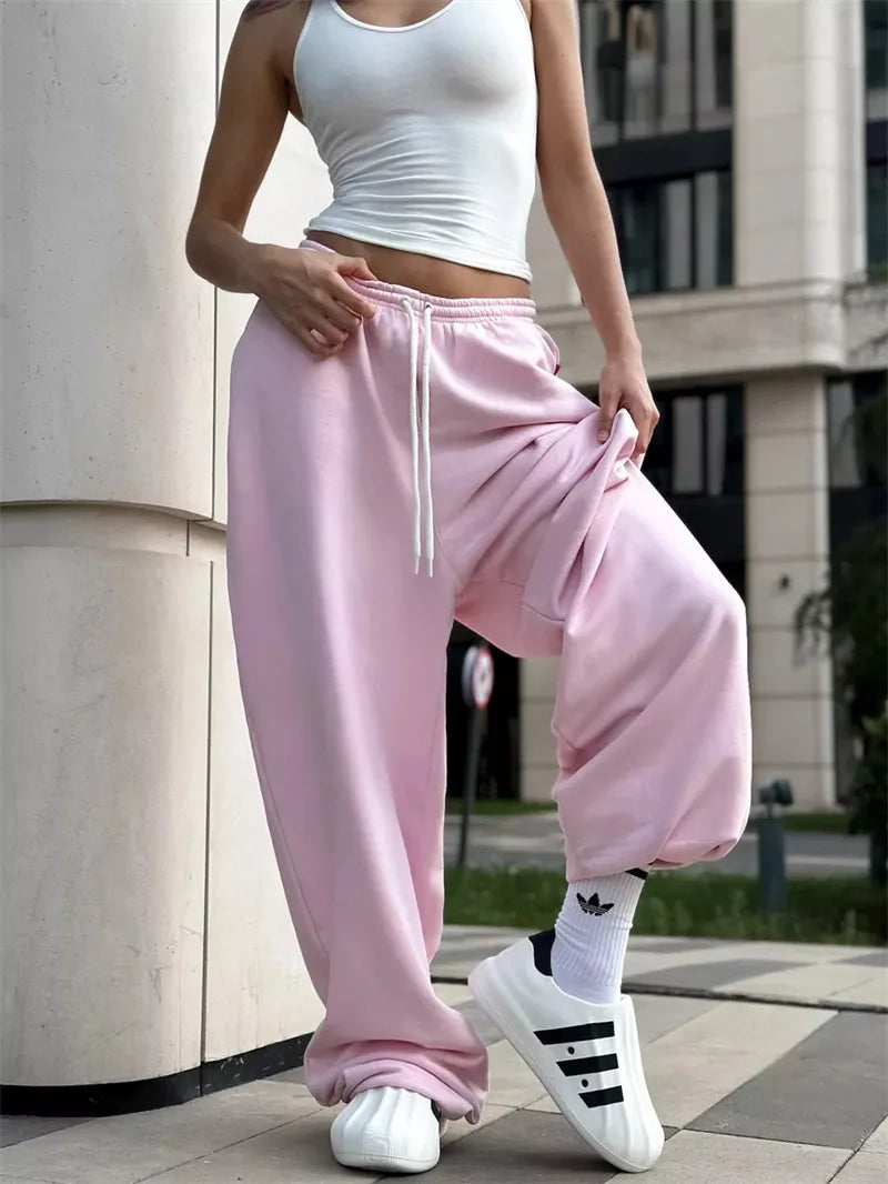 Pant Women Wide Leg Long Pants High Waist Straight Trousers Y2k Streetwear Elegant Splice Casual Loose Work Jogger Sports 2025