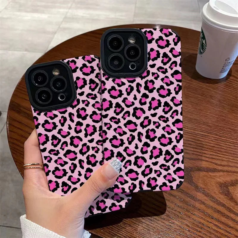 Fashion Soft Phone Cases For iPhone 13 12 MINI 11 14 15 16 Pro Max XS Max XR 7 8 Plus Leopard Pattern Silicone Case Back Cover