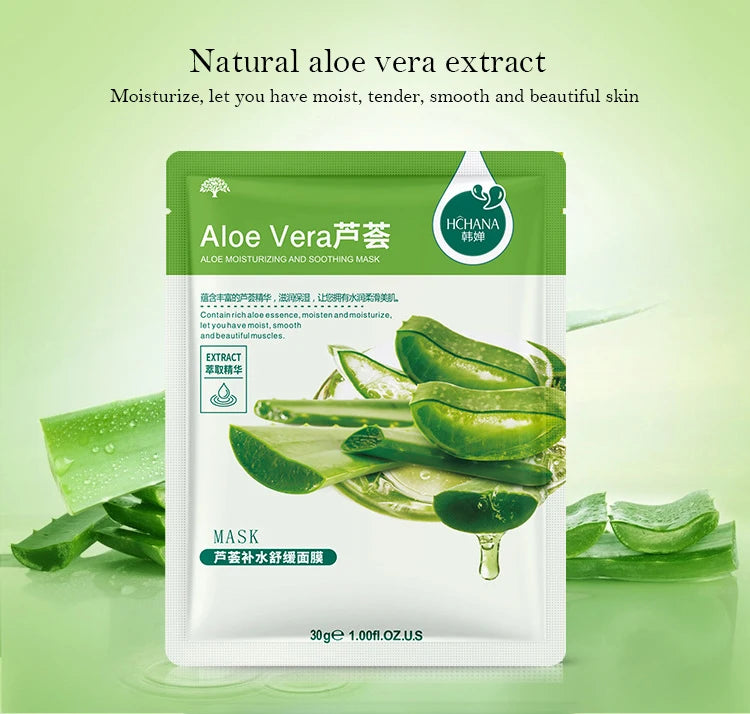 10pcs Natural Plant Facial Mask Moisturizing Oil Control Anti-Aging Fruit Aloe Korean Sheet Face Mask Beauty Skin Care Prodcuts