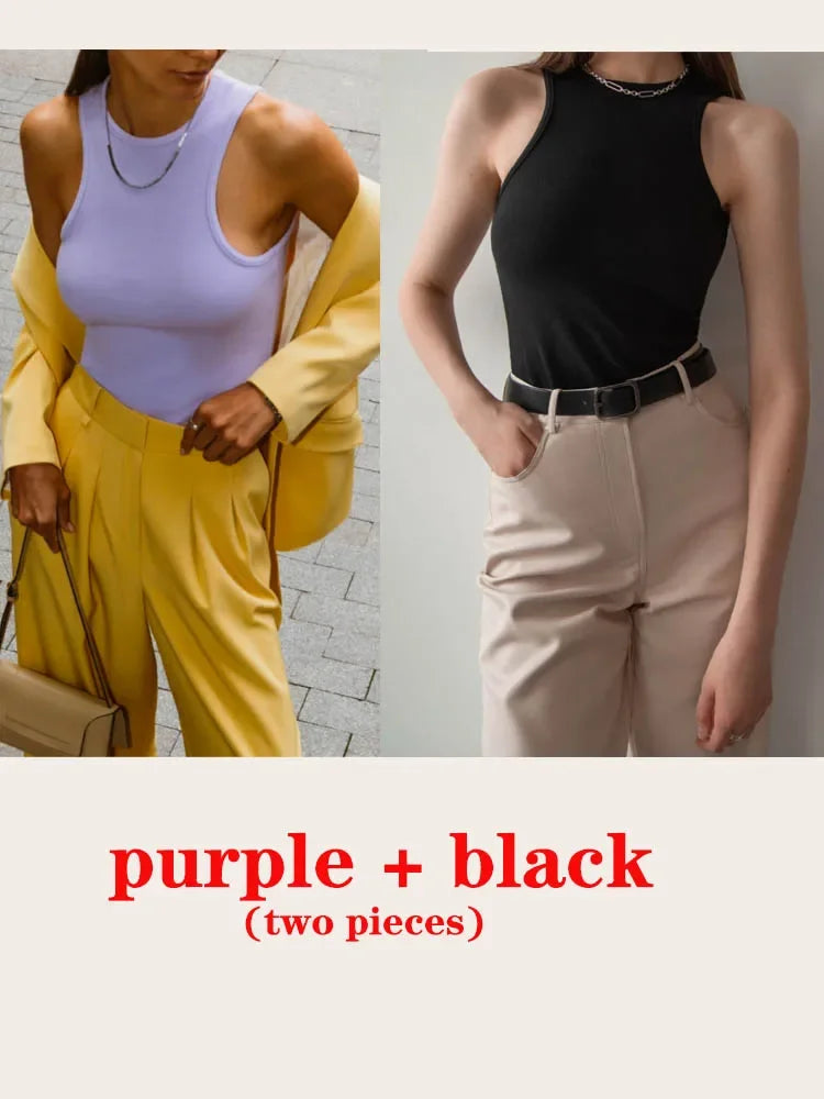 Women's Corset Summer 100% Cotton Crop Top Y2k Knitted Camis O Neck Knit Camisole Sleeveless Vest Solid Slim Tank Tops Women