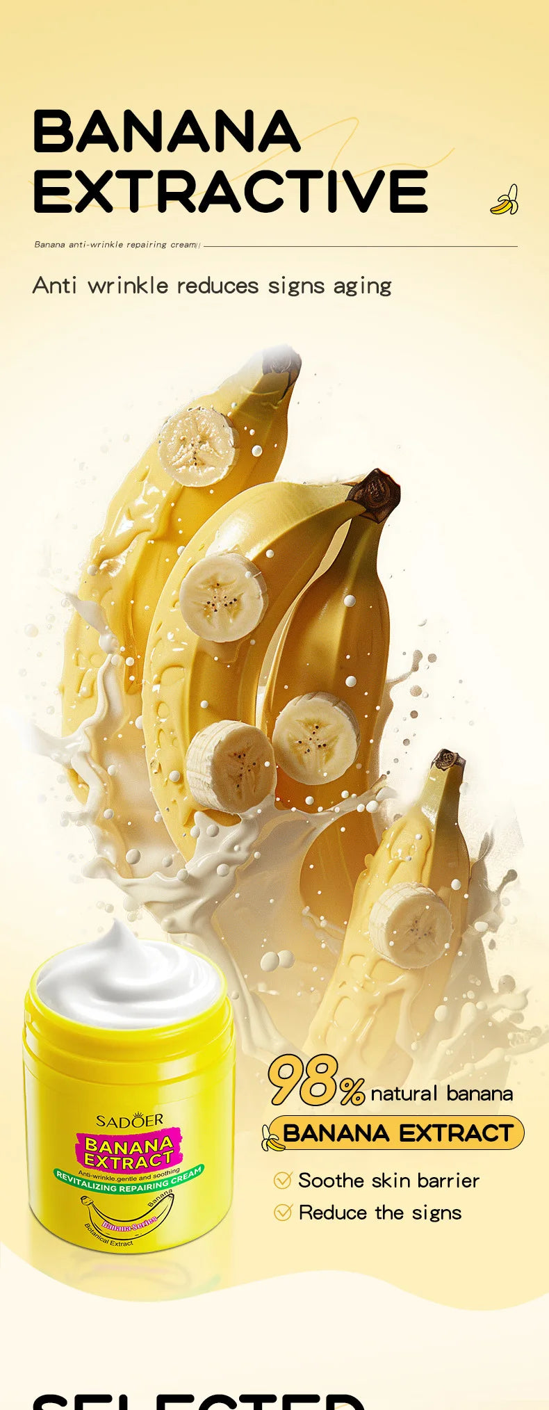 SADOER Banana Skin Brightening Cream Skincare Moisturizing Facial Creams Hydrating Face Cream Beauty Skin Care Products