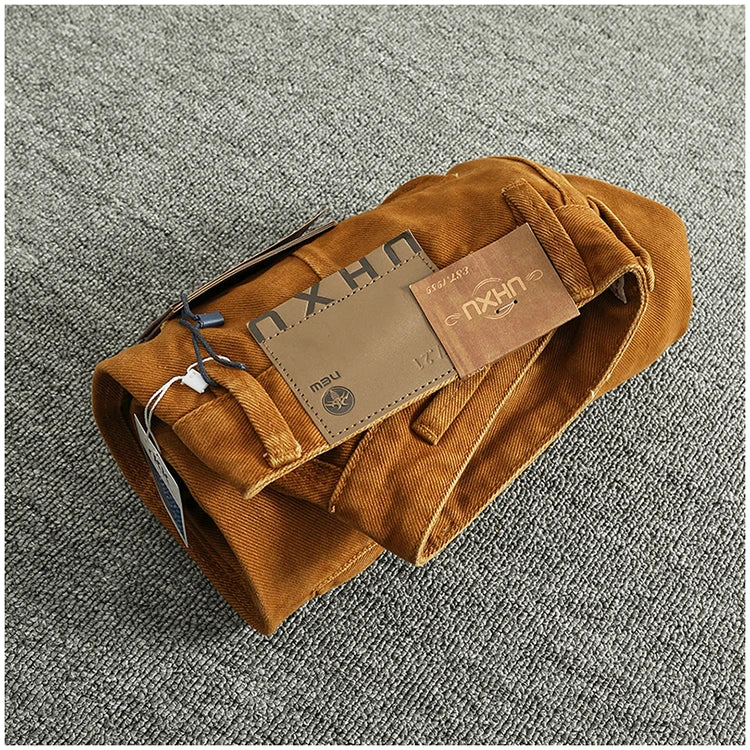 Retro Heavyweight Minimalist Workwear Pants Men's Loose Straight Leg Casual 100% Cotton Twill Woven 3D Stand Cut Tapered Pants