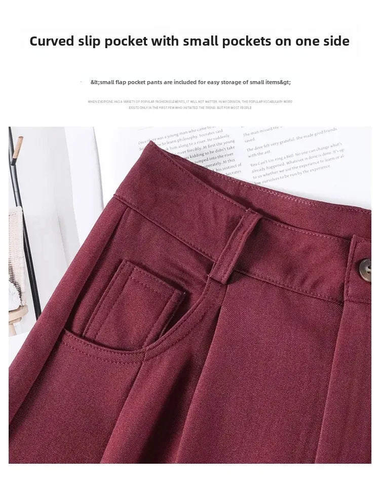High Waist Slim Fit Straight Leg Suit Pants Wide Leg Casual Trousers Women's Autumn New Arrival Red Color Business Office Wear