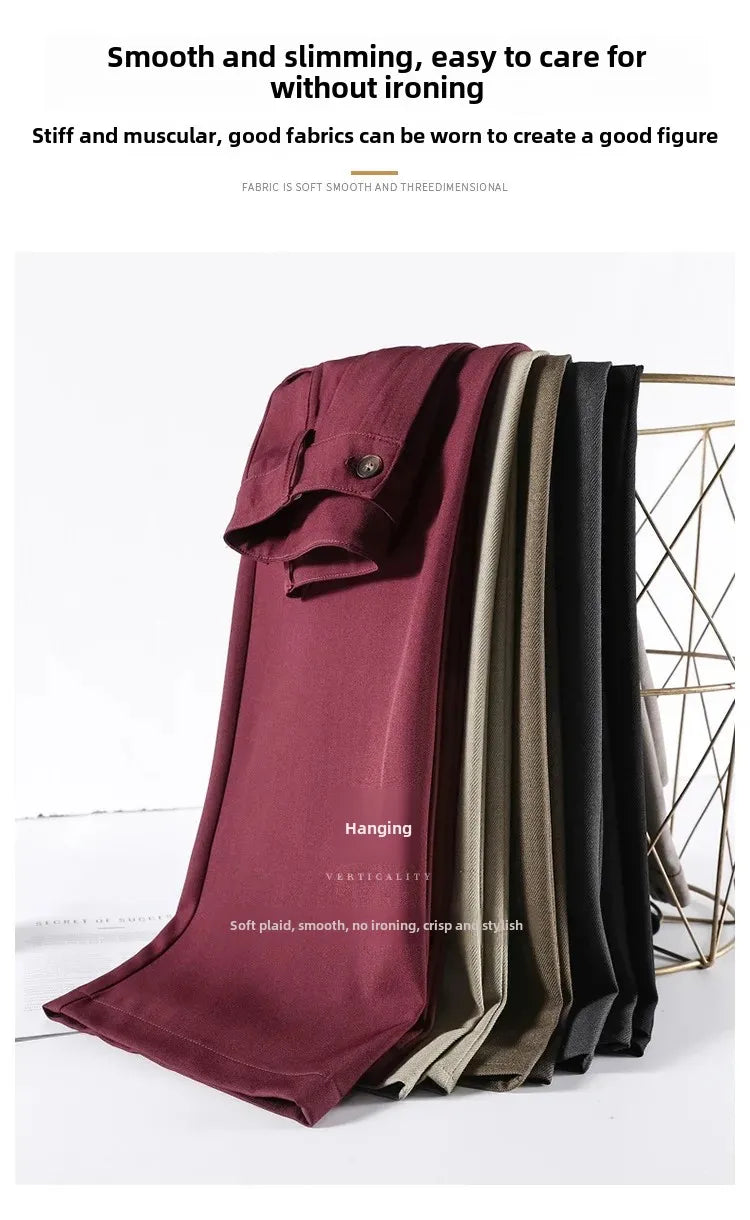 High Waist Slim Fit Straight Leg Suit Pants Wide Leg Casual Trousers Women's Autumn New Arrival Red Color Business Office Wear