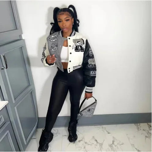 WB9121 Women's Screw Thread Ballpark Jacket Crew Neck Regular Fit Spring Autumn New Style Clothing From China Mainland