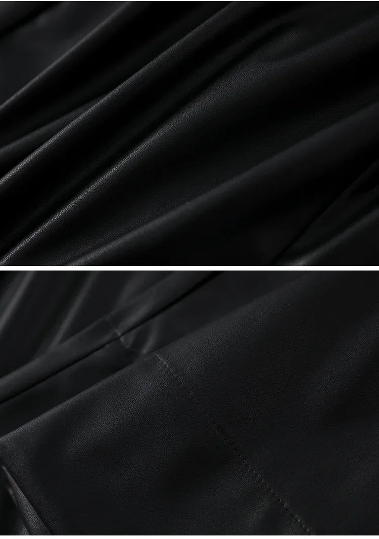 High Waist Wide Leg PU Leather Pants Women's Suit Casual Floor Length Trousers Autumn Winter New Style Loose Fit Long Pants