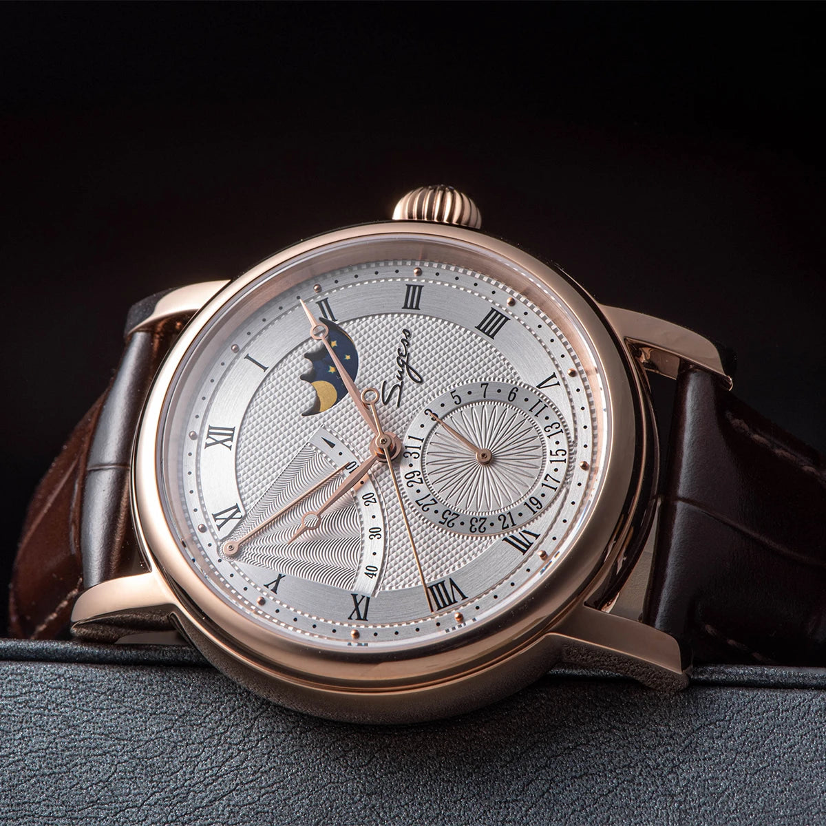 Sugess Men Watch Automatic Mechanical Original 2153 Movement Moon Phase Power Reserved Water Resistant Wristwatches Sapphire New