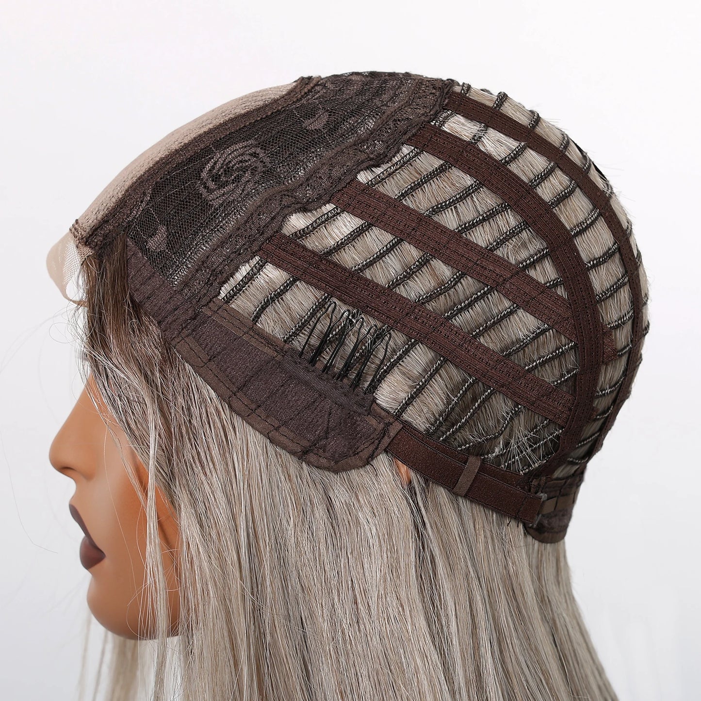 Gray Blonde Synthetic Wigs Dark Root Hairline Lace Frontal Straight Layered Wigs for Women Ladies Daily Use Wigs Heat Resistant