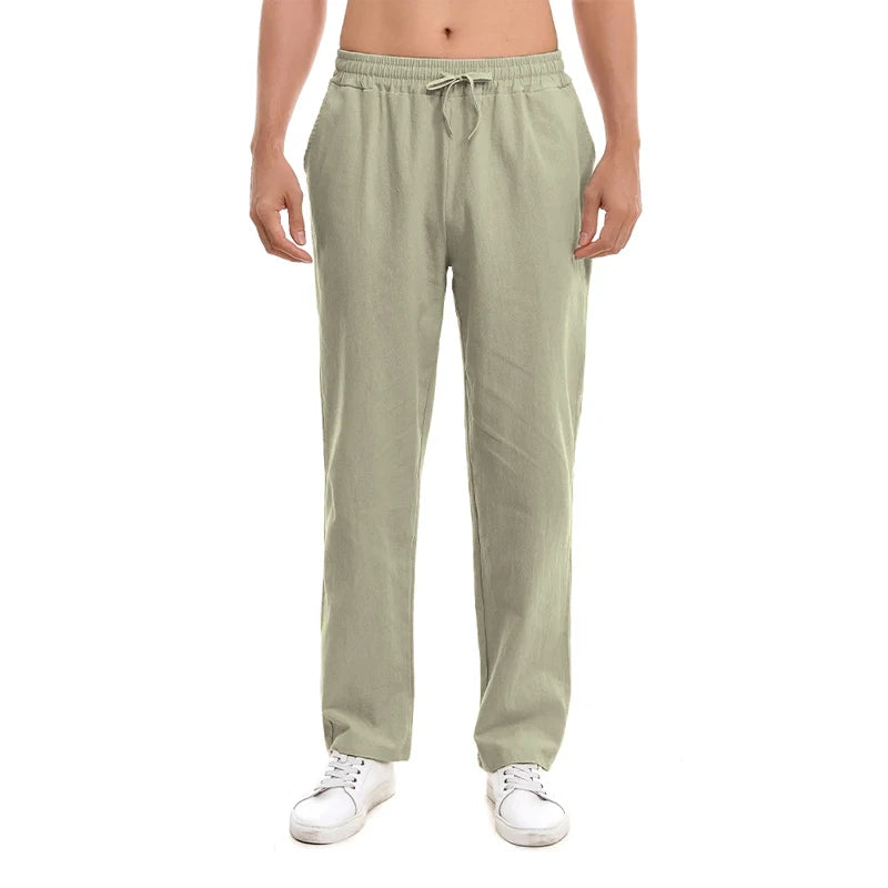 New Men's Cotton Pants Summer Breathable Trousers Solid Color Sweatpants Loose Fitness Lightweight Streetwear