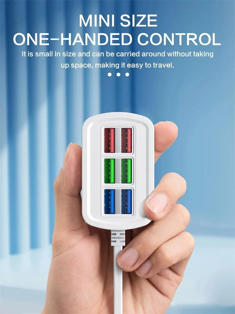 6 USB Charger Power Strip Universal Fast Charging EU/US Plug Phone Charger Adapter Electric Socket Extension Cable Table Socket