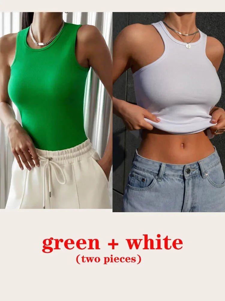 Women's Corset Summer 100% Cotton Crop Top Y2k Knitted Camis O Neck Knit Camisole Sleeveless Vest Solid Slim Tank Tops Women