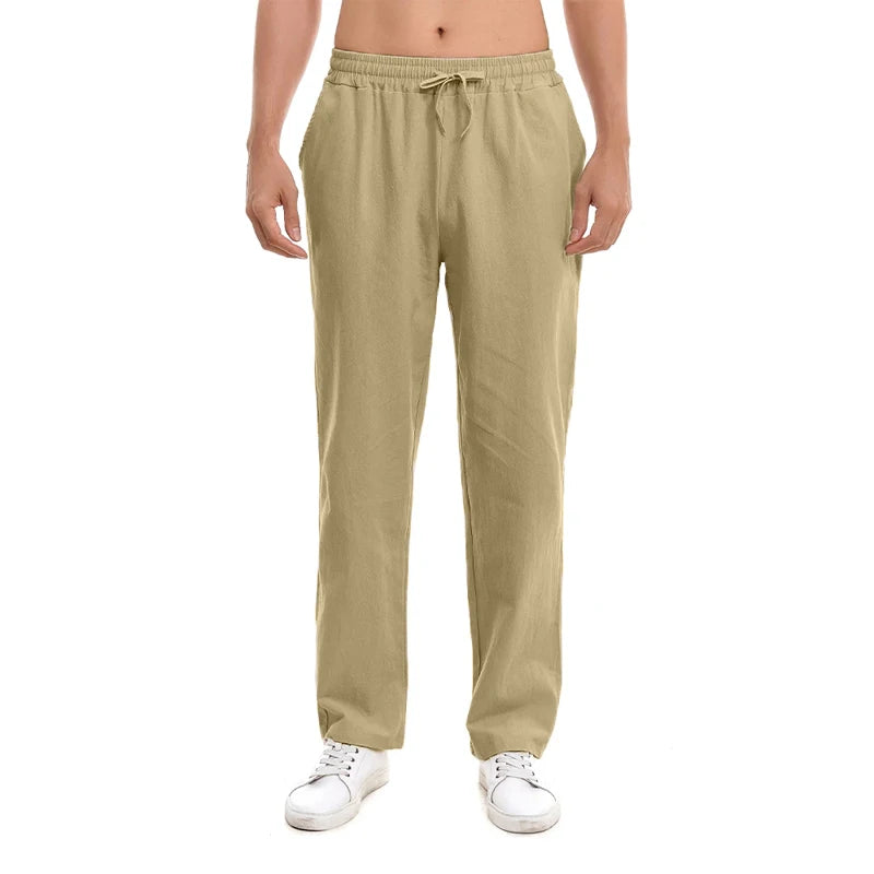 New Men's Cotton Pants Summer Breathable Trousers Solid Color Sweatpants Loose Fitness Lightweight Streetwear