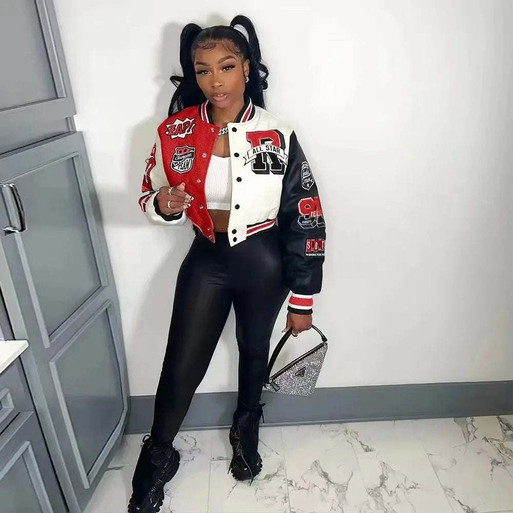 WB9121 Women's Screw Thread Ballpark Jacket Crew Neck Regular Fit Spring Autumn New Style Clothing From China Mainland