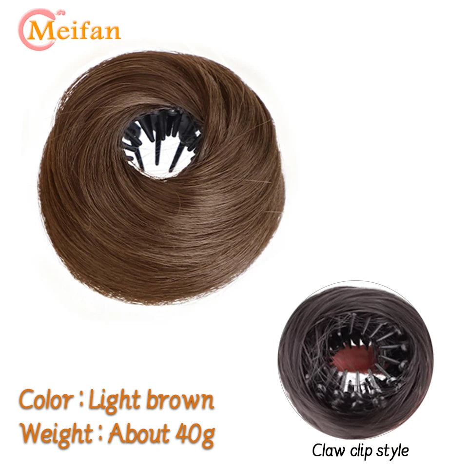 Messy Straight Hair Bun Hair Extensions Synthetic Mini Hair Clip Bun Hairbands Donut Wig Accessories High Bun Hair Extensions