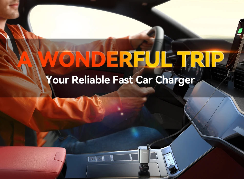 Joyroom 84W Retractable Car Charger Fast Car Charger USB C for iPhone 17 16 15 Fast Charging Car Accessories Car Adapter