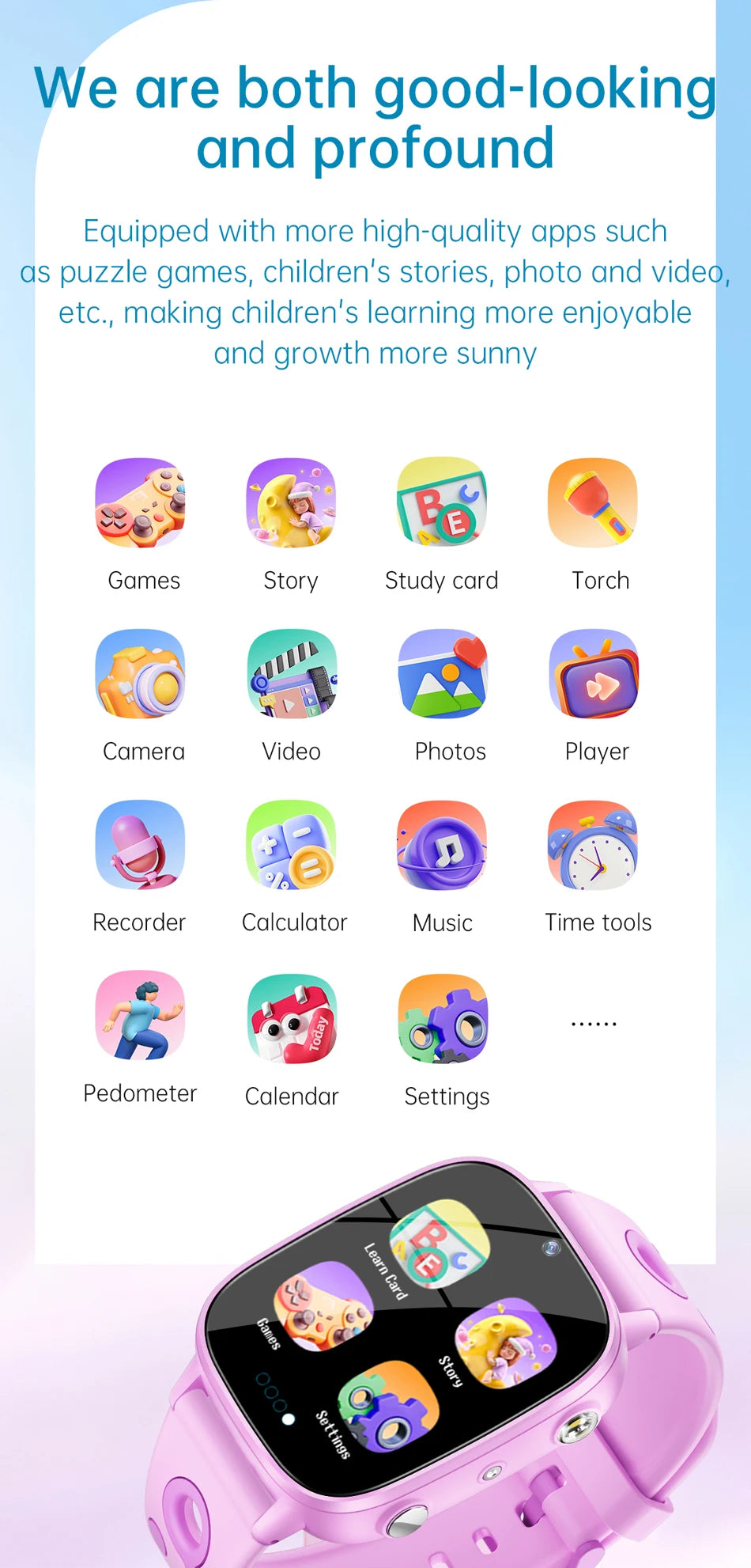 2025 New Smart Watch For Children HD Touch Screen Camera 26 Games Learn vocabulary Alarm Clock Calculator Birthday Gift Boy Girl