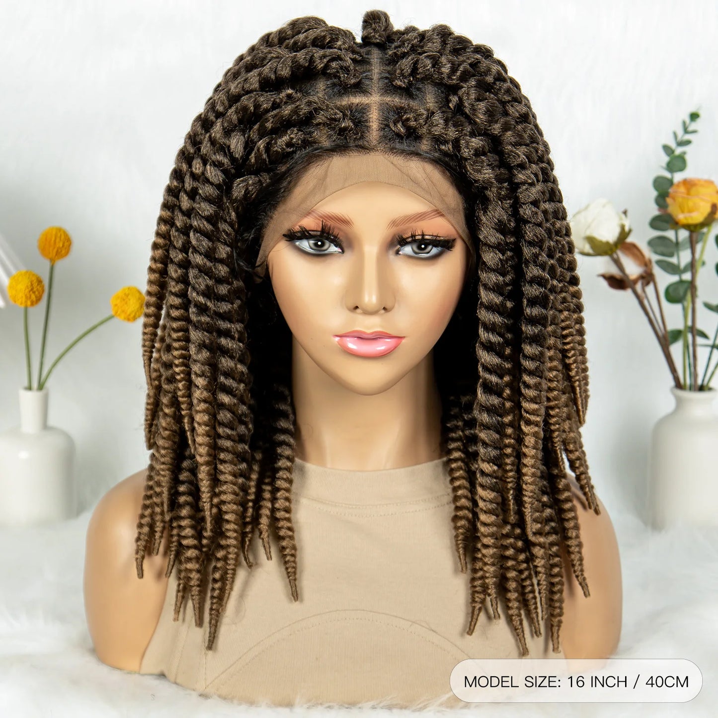 16" Full Lace Twisted Braided Wigs for Black Women Synthetic HD Lace Front Braids Wigs with Baby Hair Natural Lace Braiding Wigs