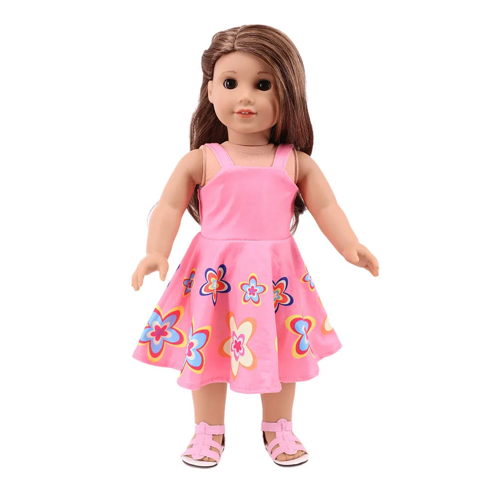 Baby Girls Dress Dolls Clothes Daily Fashion Dress For 18 inch American Doll Girl's Accessories 43Cm Baby Reborn,Generation Gift