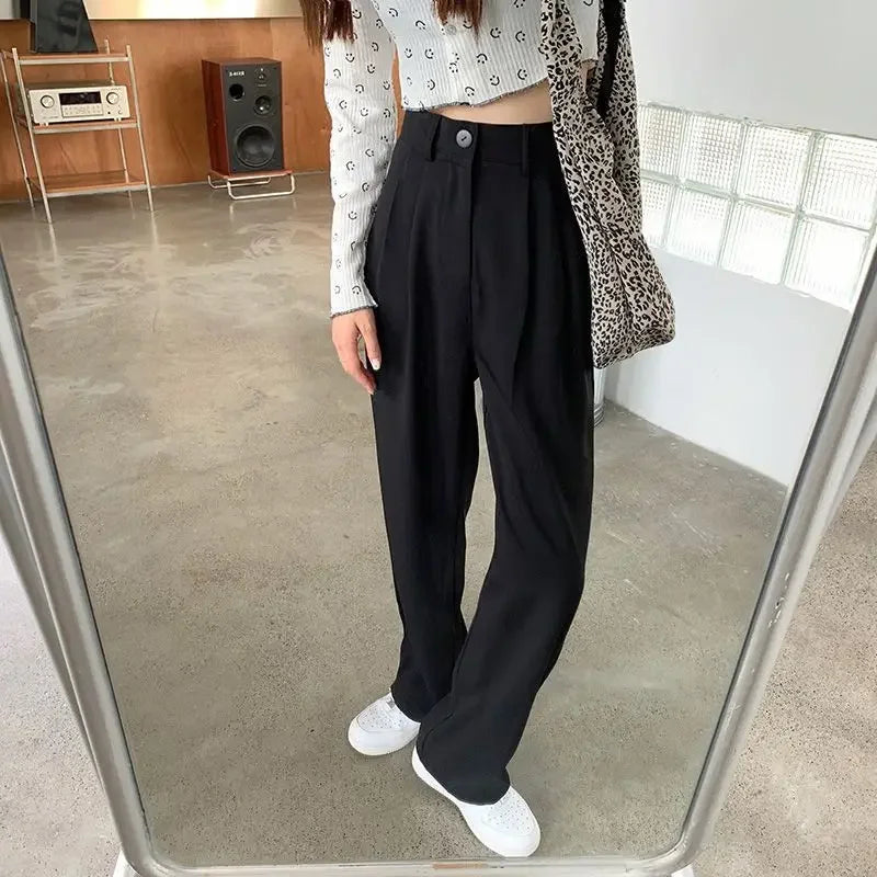 High Waist Draped Suit Pants for plus Size Women Spring Autumn Design Sensation Floor Length Casual Straight Wide Leg Long Pants