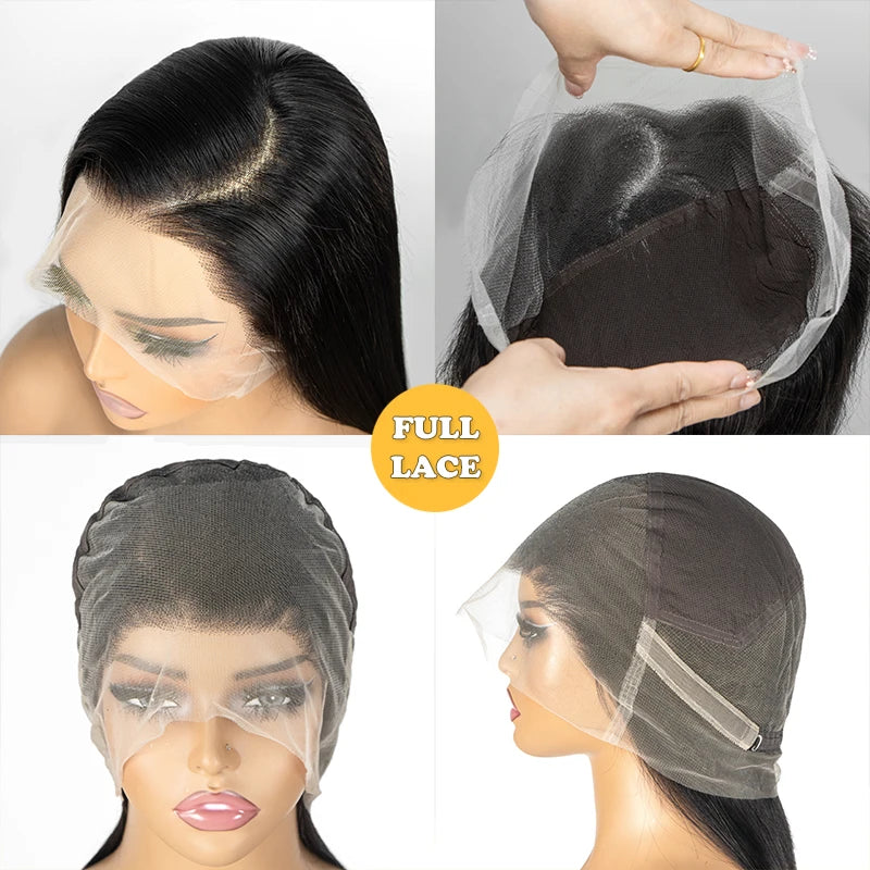 Full Lace Wig Straight Human Hair Wigs 100%Human Hair Brazilian PrePlucked Hd Lace Wigs 360 Human Hair Full Lace Wigs 250Density