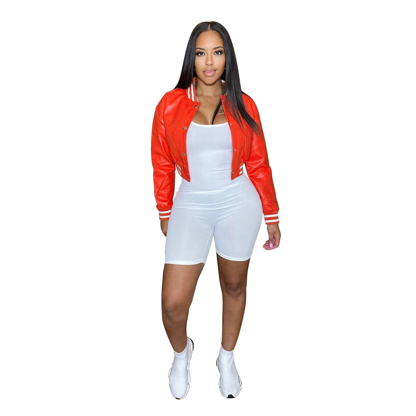 CM.YAYA Women Faux Leather Striped Side Baseball Single Breasted Jacket Winter Autumn INS Streetwear Active Outcoat