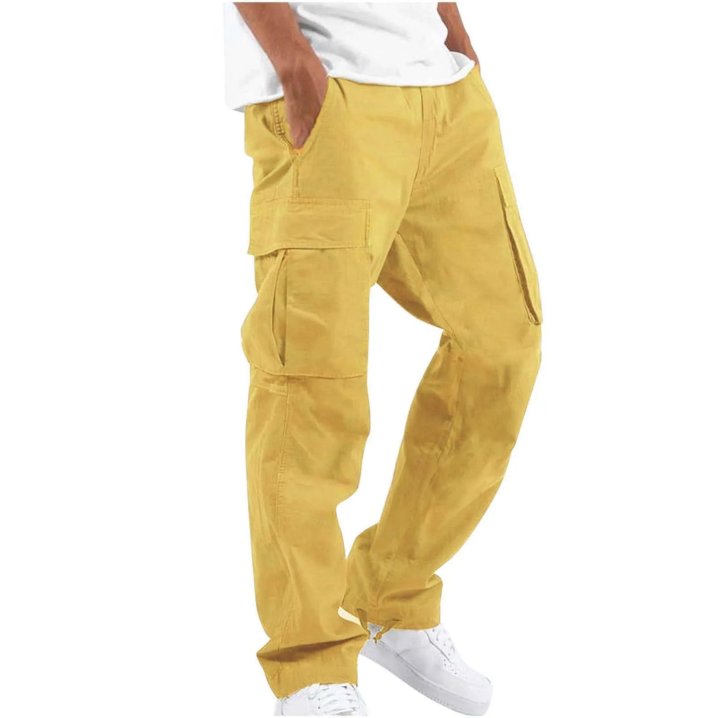 2025new men's workwear pants, European and American men's loose straight casual pants, men's workwear pocket pants