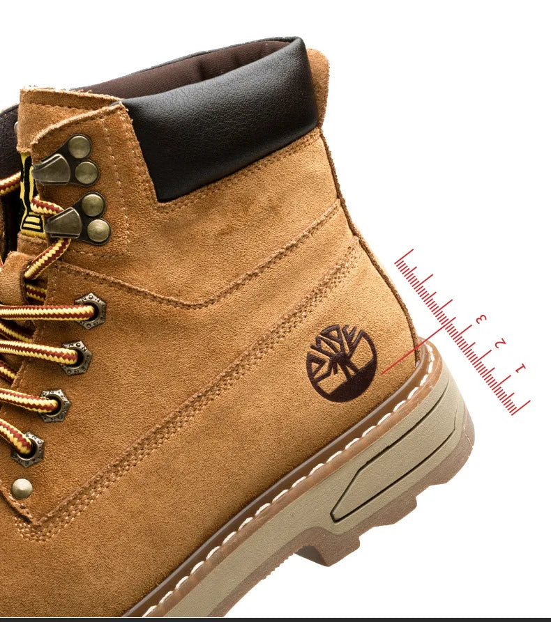 Autumn Winter Velvet Platform Boots for Men Designer Soft-soled Cow Suede Work Shoes Man Fashion Non-slip Yellow Ankle Boot Male