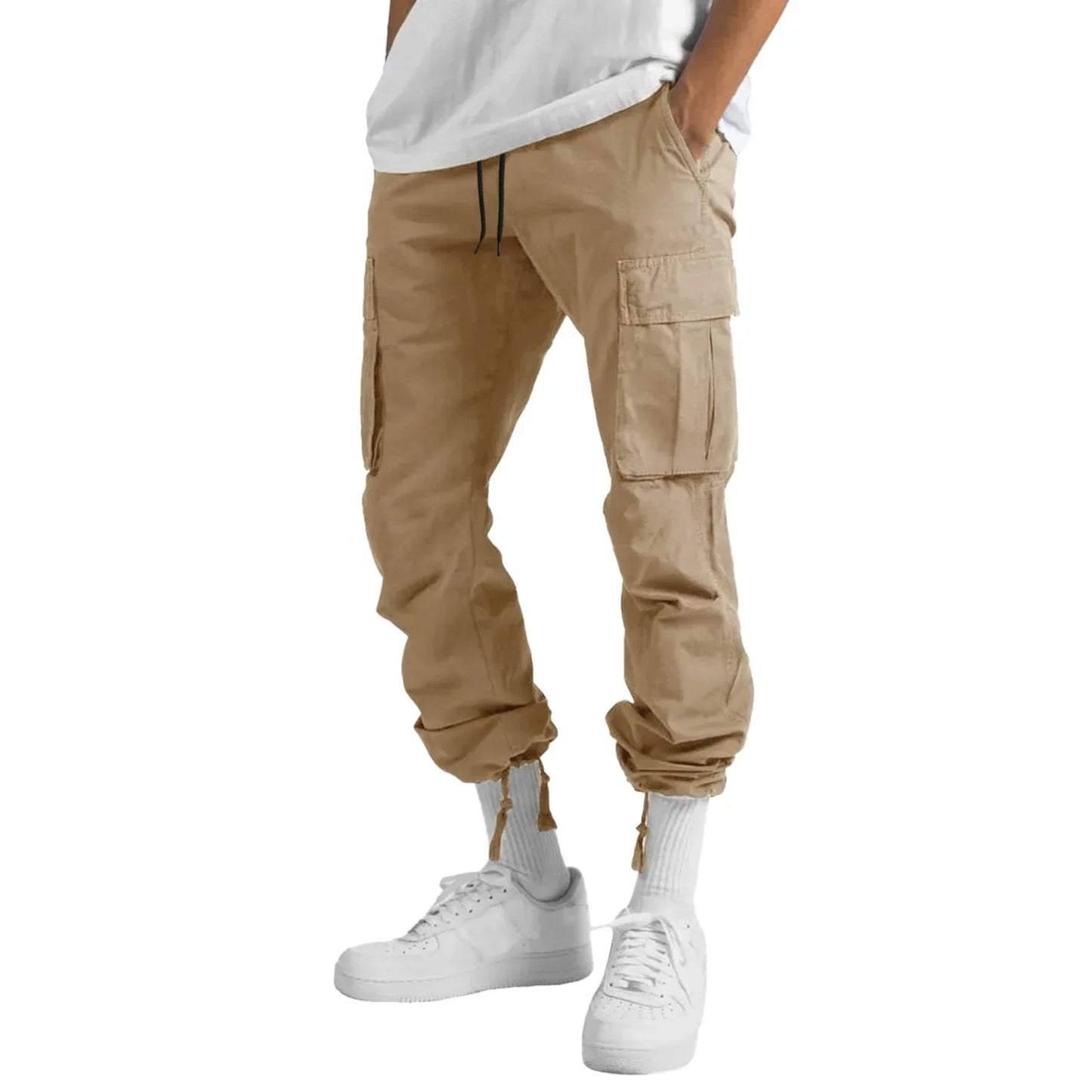 New 2025 Pocket Design Solid Cargo Pants Trousers for Men Full Length Casual Loose Drawstring Pockets Pants Male Cargo Pants 5XL