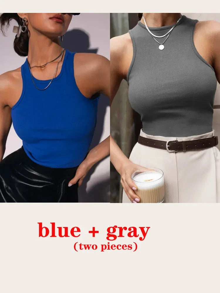 Women's Corset Summer 100% Cotton Crop Top Y2k Knitted Camis O Neck Knit Camisole Sleeveless Vest Solid Slim Tank Tops Women