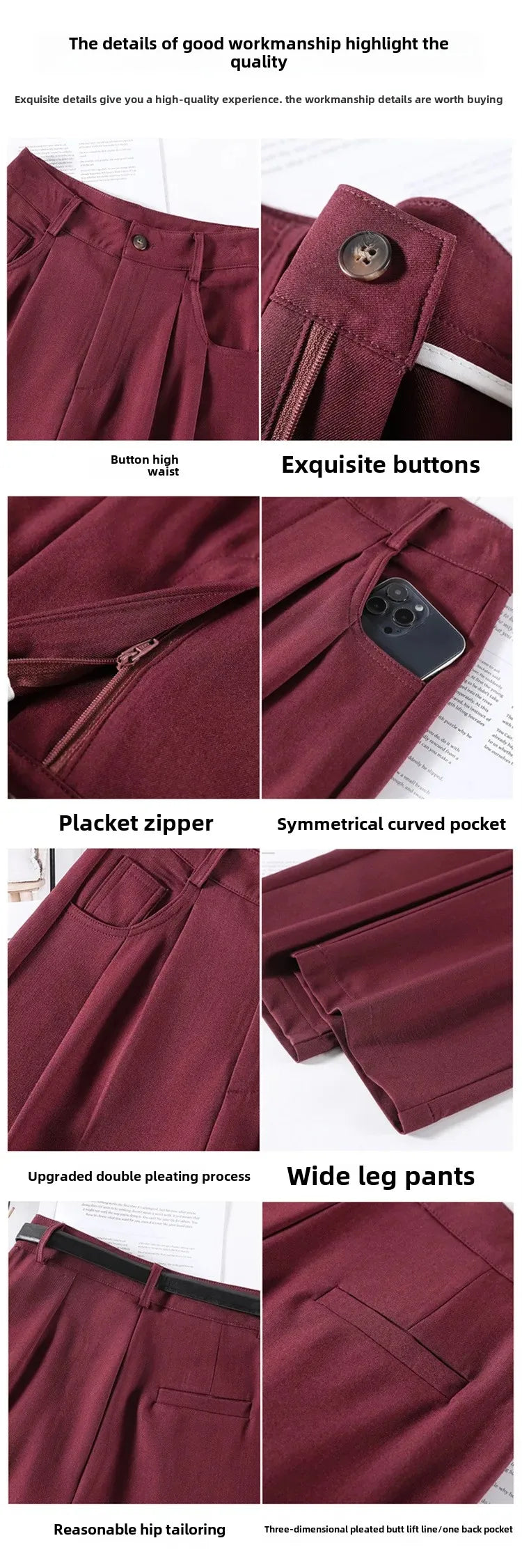 High Waist Slim Fit Straight Leg Suit Pants Wide Leg Casual Trousers Women's Autumn New Arrival Red Color Business Office Wear