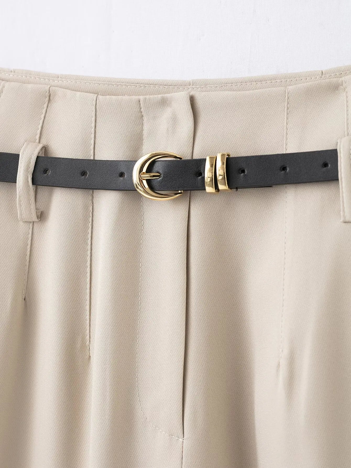 Faionable High Waist Belted Straight Leg Pants Women's Slim Fit Casual Autumn New Arrival Street Sle Polyester Fiber