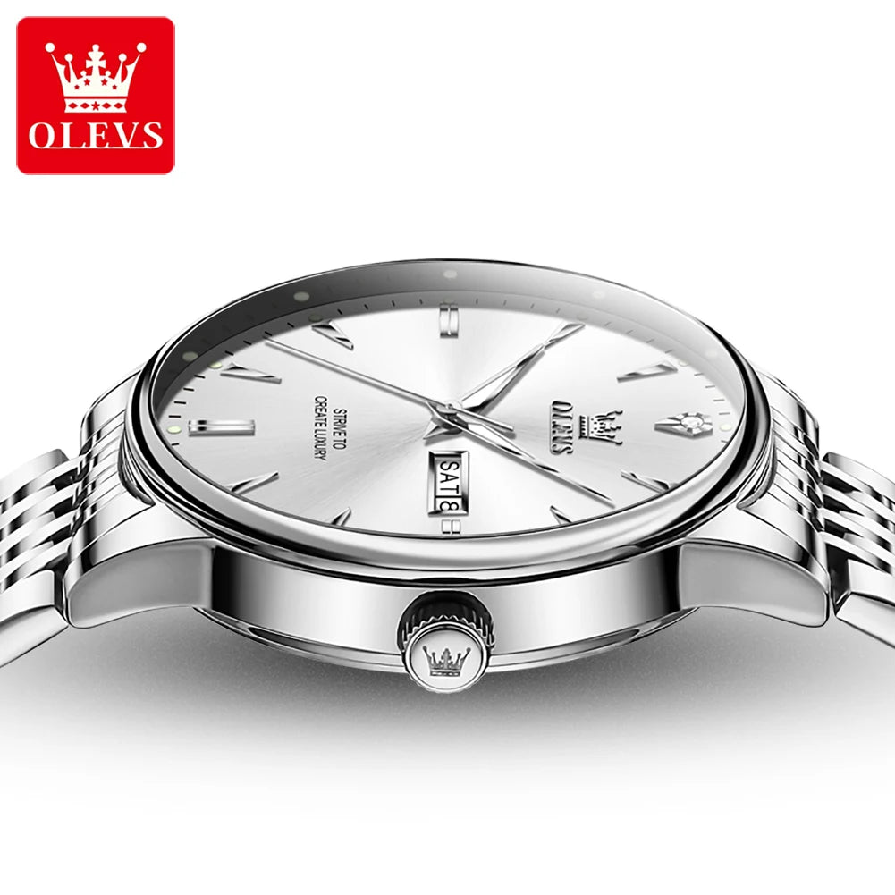 OLEVS Men's Watches Fashion Simple Calendar Week Luminous Waterproof Steel Strap Man Watch Original Quartz Watches for Men 2929